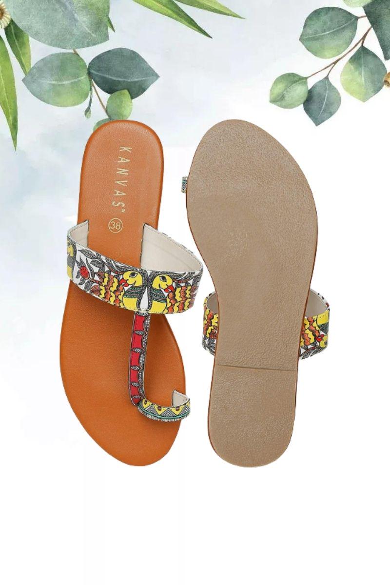 Grey Block Print Strap Chappals Buy Handcrafted Block Print Strap Toe-Ring Chappals Online  main image 2