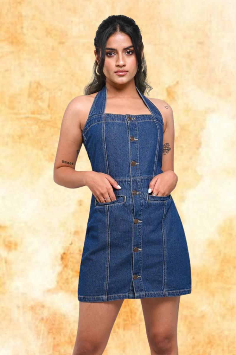 Halter Fitted Denim Dress  Deeksha Jain  HYPD