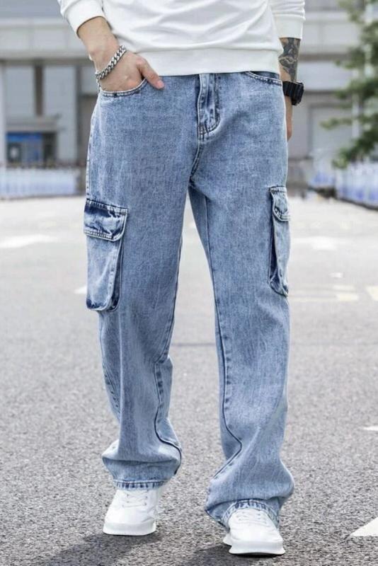 Oatmeal Street Pocket Baggy Fit Cargo Jeans