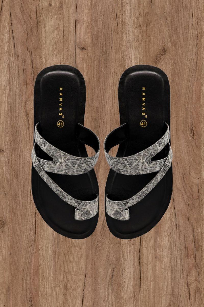 Grey Block Print Strap Chappals • Prabhdeep kaur • HYPD display picture 2